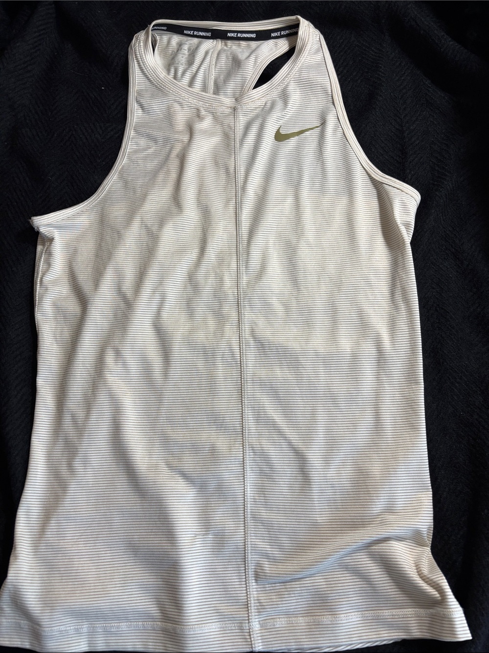 NIKE Running Dri Fit Tank Top Beige Striped Sz S Activewear
